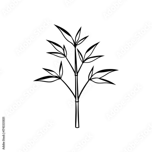 Simple bamboo stalk with leaves art on transparent background