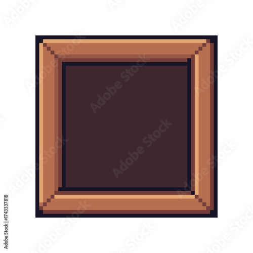 Pixel art wooden frame with beveled edges and a dark inner background, created in minimal 8-bit retro style.