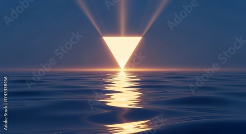 Golden triangle reflecting on water at sunset, a serene calming scene