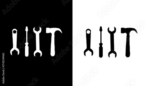 illustration, hammer and nail set silhouette vector illustration, nail silhouette vector, hammer silhouette vector, silhouette, set, art, design, 