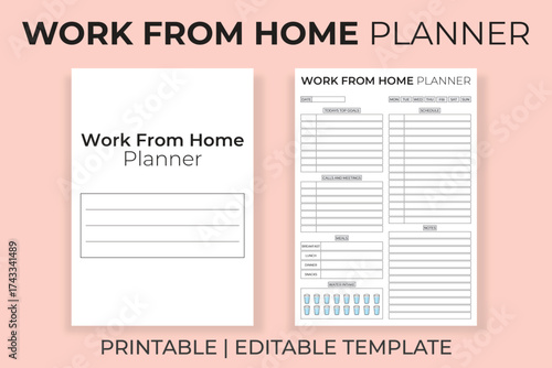 Work From Home Planner Template, Printable Daily and Weekly Schedule, Remote Office Routine Tracker, Editable Digital KDP Interior