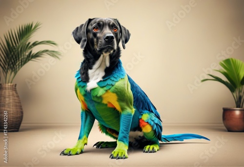 Hybrid animal between dog and parrot.