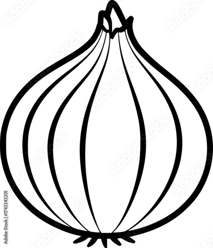 A simple black outline drawing of an onion