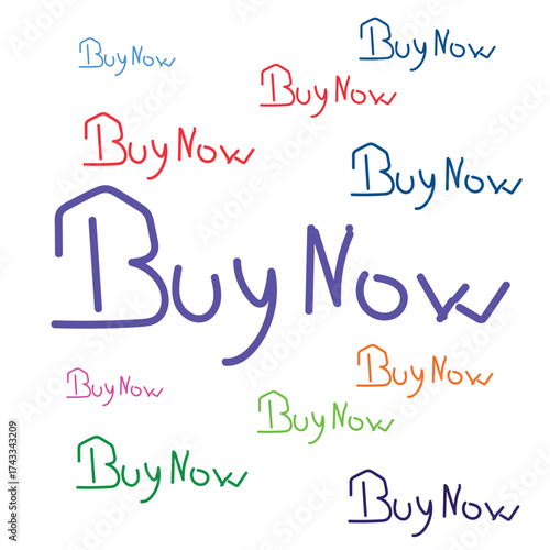 Colorful Buy Now Hand-Lettered Text Collection Set