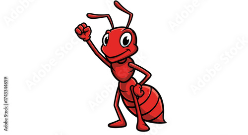 Cartoon Red Ant Raising Arm with a Fist: A Symbol of Determination and Strength