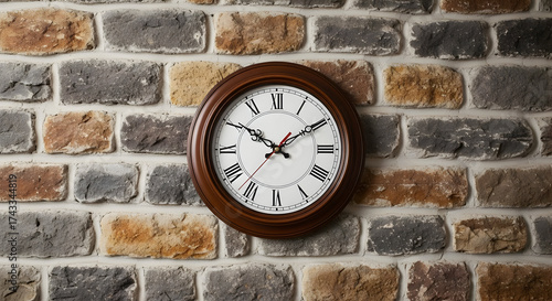 Wallpaper Mural Classic Round Wall Clock with Roman Numerals on Rustic Brick Wall Torontodigital.ca