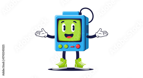 Cartoon retro tv character with cheerful expression perfect for educational content and design