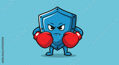 Illustration of a boxing shield character protecting itself through resilience strength