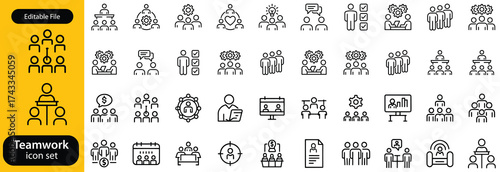 Teamwork icon set. Business team building, Work group and cooperation and collaboration icons minimal thin line web icon set. Outline icons collection. Vector illustration