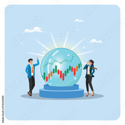 Forecast or prediction concept, business Partners Analyze Growth Inside a Glass Sphere.