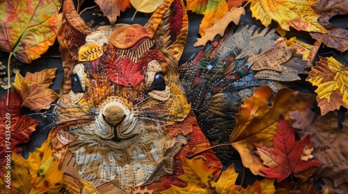 
squirrel application from autumn leaves.