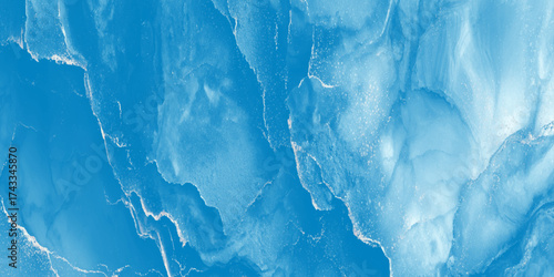 The dominant colors are various shades of light blue and turquoise, An abstract texture with a smooth, fluid appearance, resembling aqua blue-colored marble or alcohol ink art.
