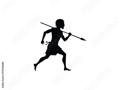 silhouette of an ancient human carrying a spear
