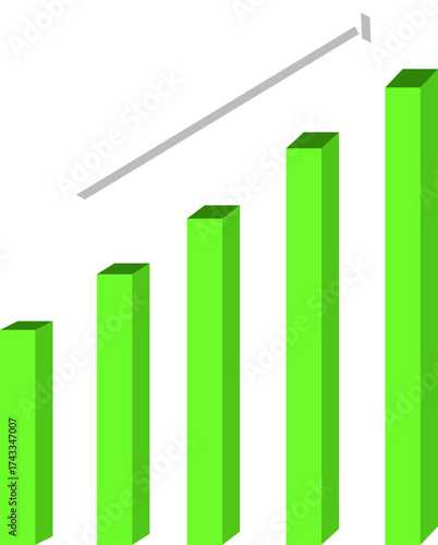 Arrow growing pointing up on chart graph bars icon, success graph trending upwards flat design interface infographic element for app ui, ux, web button.