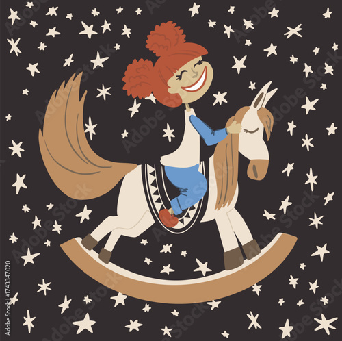 The girl on a horse. Nurse theme. Isolated illustration. Vector illustration.
