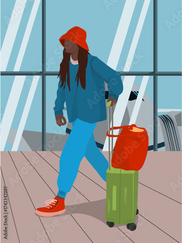 A man with suitcases. People traveling. Vector illustration.