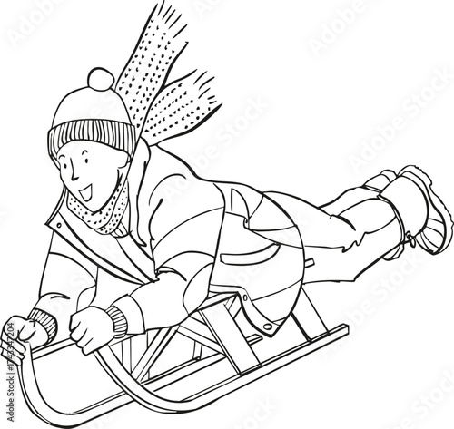 A boy is sledding down a hill. Vector illustration.