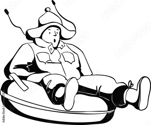 A boy is sledding down a hill. Vector illustration.