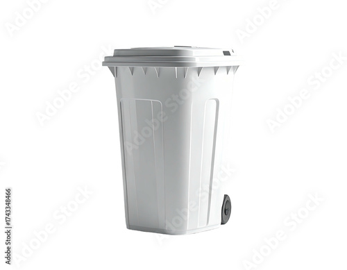 Wallpaper Mural A tall, white plastic waste receptacle with a hinged lid and single wheel Torontodigital.ca