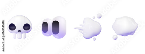 3d emoji skull, eye, dashing away and speech bubble icon illustration