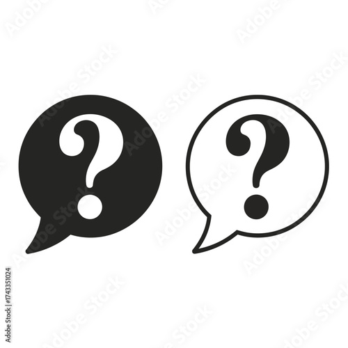 Simple black and white question mark icon design in speech bubbles