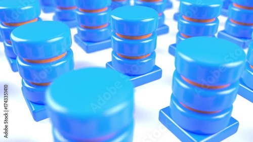 Blue plastic Database on white bg cyber archive servers 4k