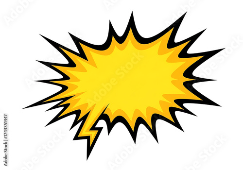 Ultra highresolution, professional studio photography of illustration of yellow comic book style explosion or speech bubble shape with black outline, isolated on transparent background