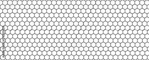 Repeated hexagon shapes pattern. Honeycomb background. Minimalistic print with hexahedrons. Mosaic geometric texture. Tile floor, fence or fishnet surface. Vector graphic illustration. Eps10