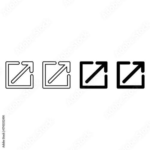 Four minimalist line art icons representing external link or expand functionality