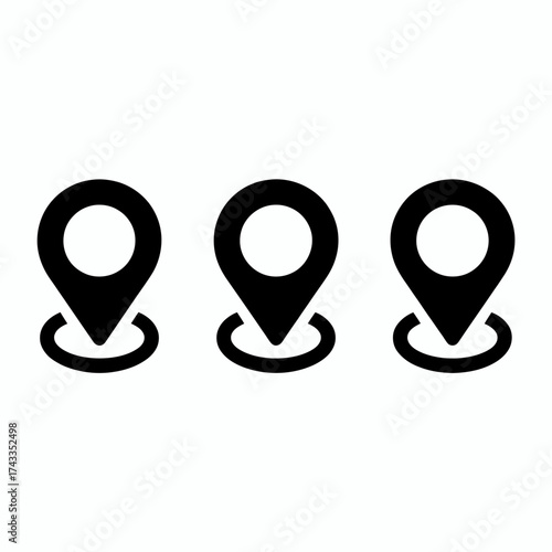 Minimalist set of three black location pointers icons simple geometric symbols