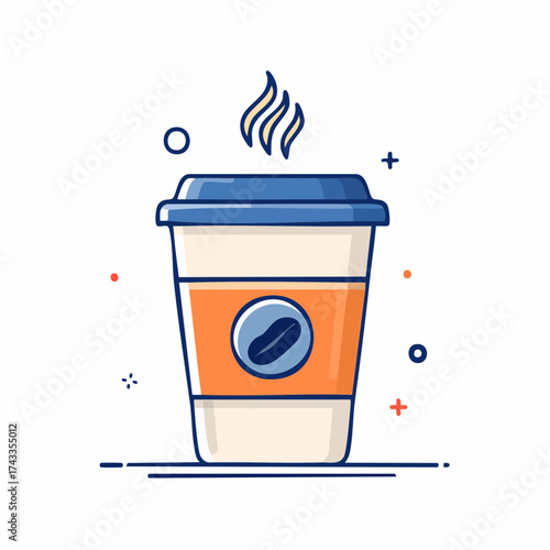 A cup of coffee with steam, depicted in a flat design style, perfect for menus and promotional materials