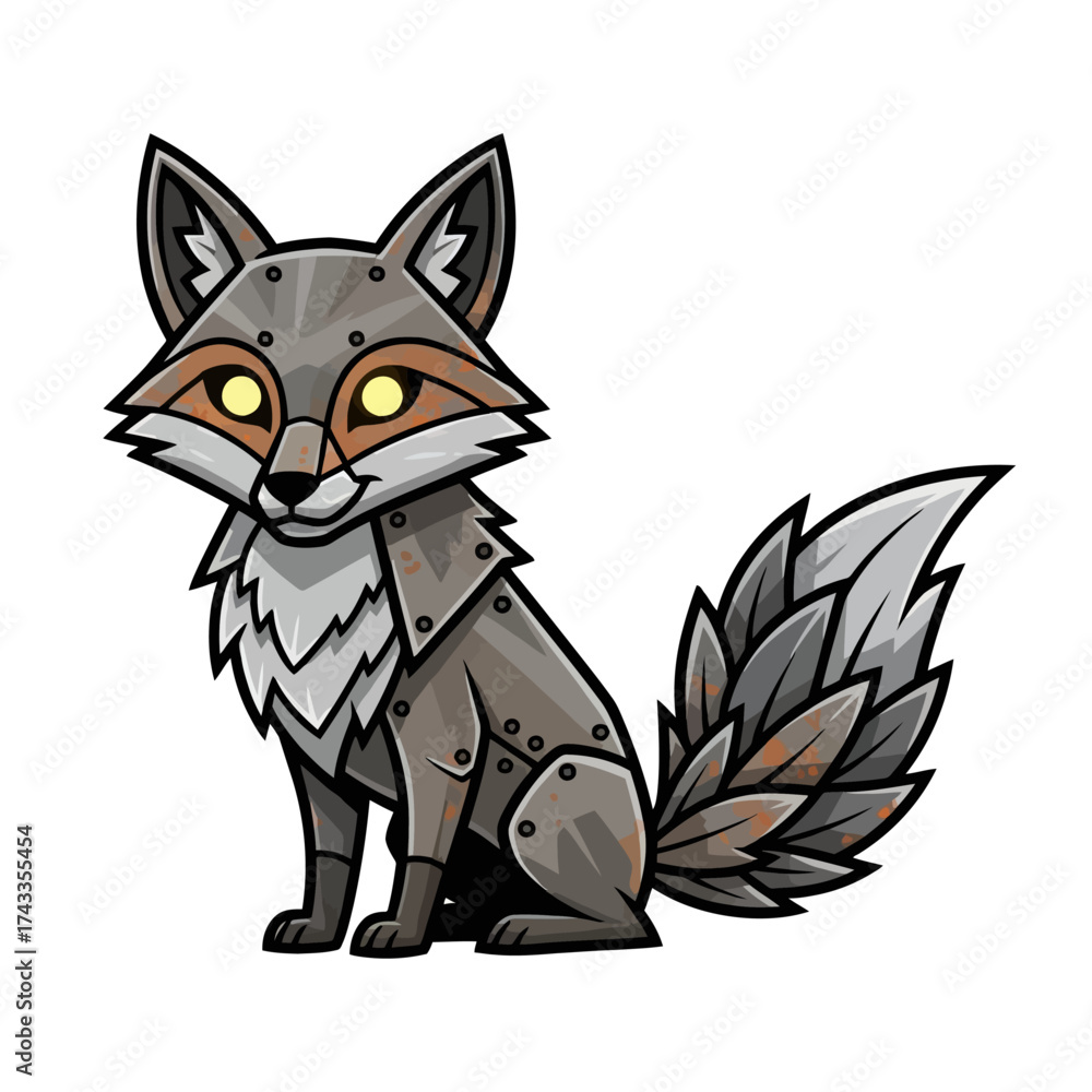 Obraz premium Steampunk Fox Character, Vintage Robot Animal, Fantasy Illustration for Kids, Mechanical Fox Art, Whimsical Animal Design
