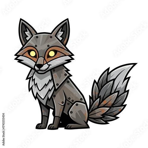 Steampunk Fox Character, Vintage Robot Animal, Fantasy Illustration for Kids, Mechanical Fox Art, Whimsical Animal Design