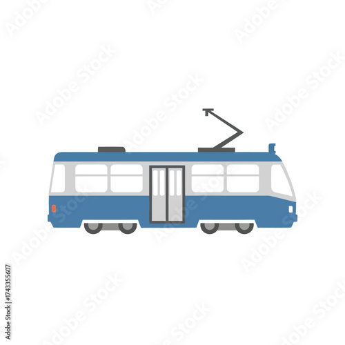Vector illustration of a vintage blue tram representing city life and public transit concept