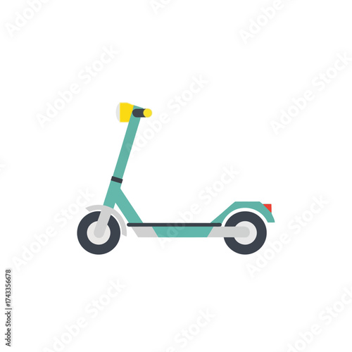 A sleek, flat-design illustration of a contemporary electric kick scooter, perfect for urban commuting and eco-friendly personal transport, symbolizing modern mobility