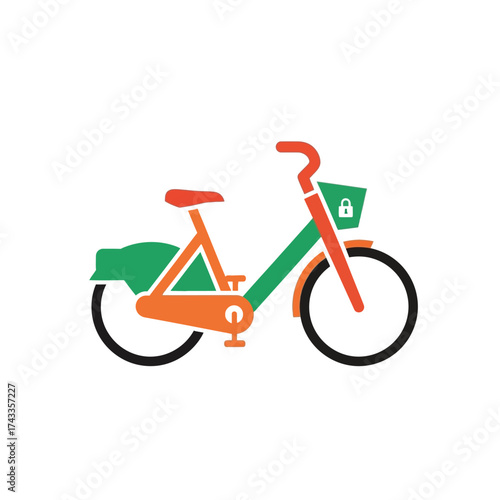 Bike-sharing Service Concept An Illustrated Bicycle in Green, Orange, and Red with a Basket