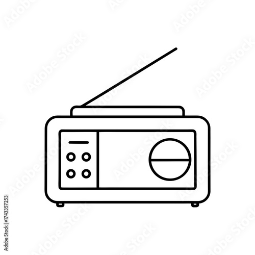 clock radio icon line art vector illustration on transparent background