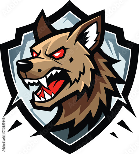 Aggressive hyena emblem with red eyes and sharp teeth