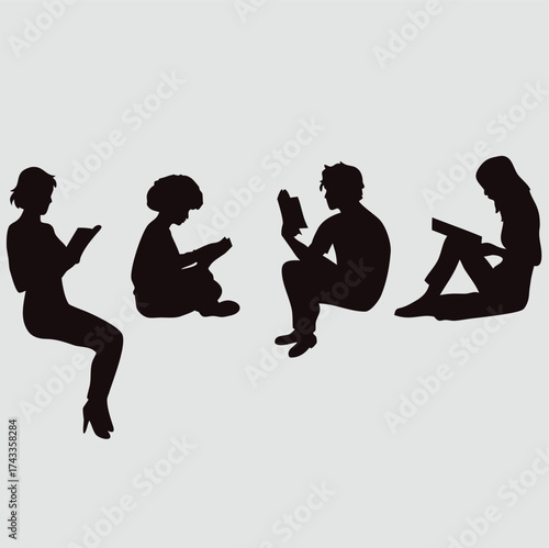 Diverse Group of People Silhouettes Standing and Sitting