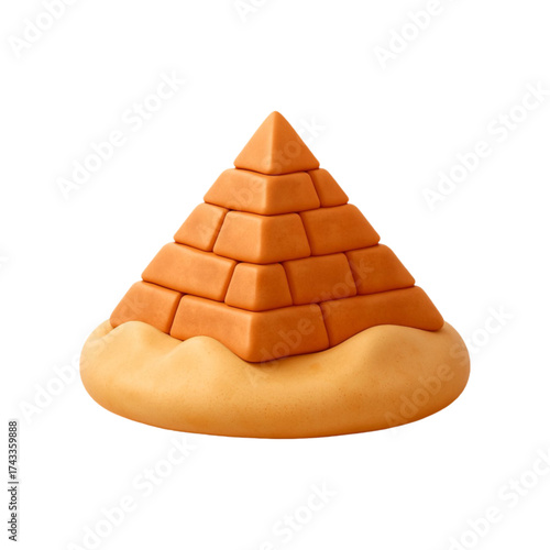 Stylized egyptian pyramid in sand isolated on transparent background