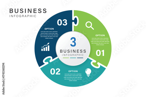 Circular Puzzle Business Infographic with 3 Strategy Segments and Icons for presentation