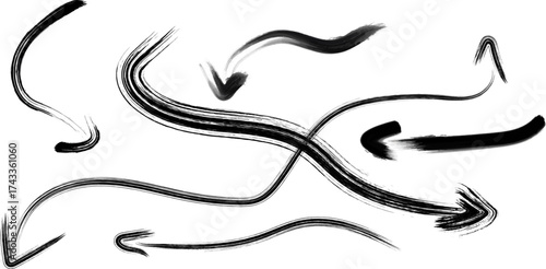 Set of hand painted arrows in black ink direction concept
