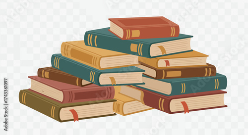 Stack of Vintage Books Flat Illustration