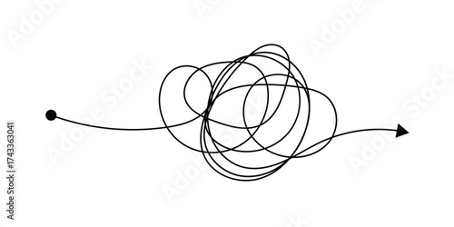 Chaos simple line arrow hand drawn doodle set. Minimalistic difficulty solution business idea sketch collection in eps 10.