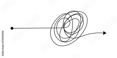 Chaos simple line arrow hand drawn doodle set. Minimalistic difficulty solution business idea sketch collection in eps 10.