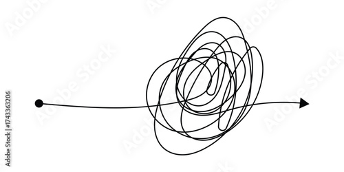 Chaos simple line arrow hand drawn doodle set. Minimalistic difficulty solution business idea sketch collection in eps 10.
