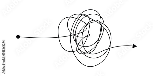 Chaos simple line arrow hand drawn doodle set. Minimalistic difficulty solution business idea sketch collection in eps 10.