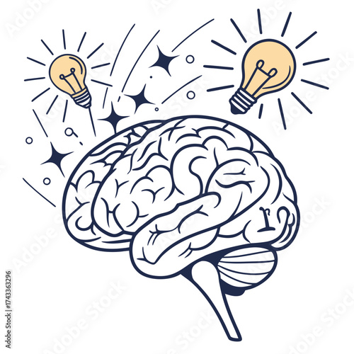 Brain with light bulb concept of idea, creative thinking, and innovation