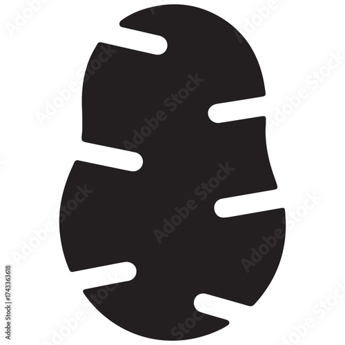 Black silhouette of a textured potato with grooves and lines