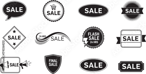 ale, discount, flash, final, promotion, icon, label, badge, sticker, retail, e-commerce, black, white, banner, offer, clearance, shopping, deal, marketing, graphic, emblem, announcement